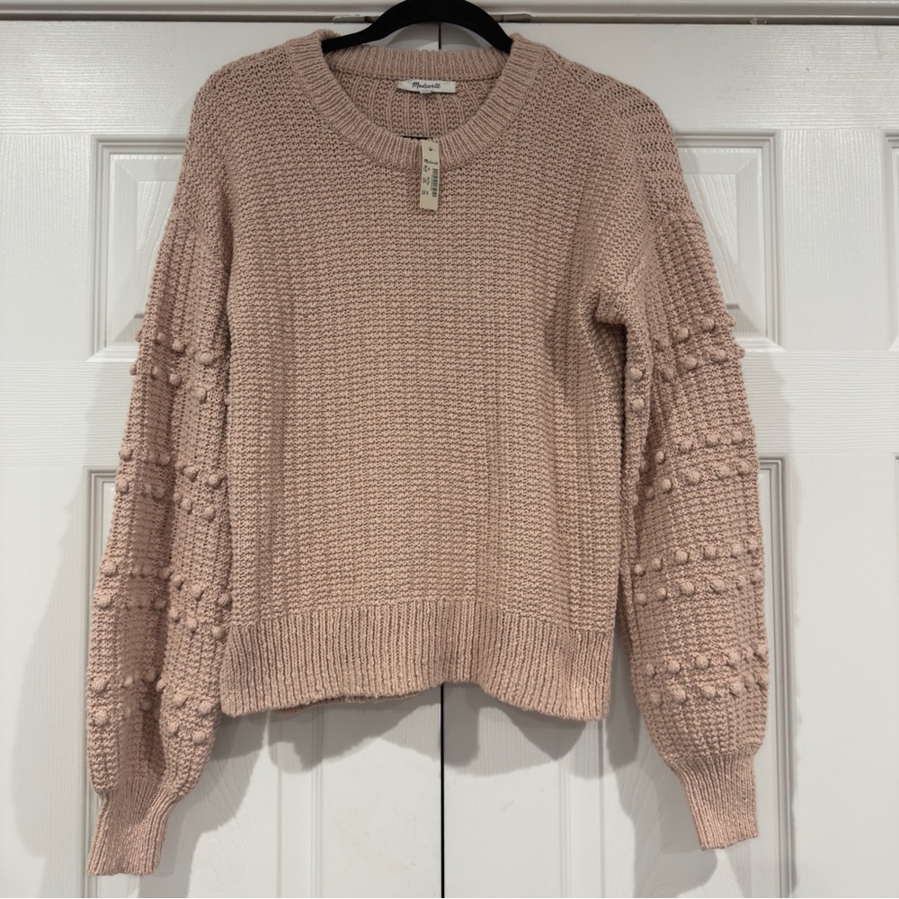 Madewell Knit Balloon Sleeve Sweater Pink Bobble Pom Popcorn Sleeve Size XS - Picture 3 of 14